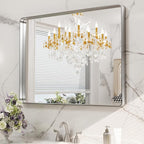 LOAAO 40X30 Inch Brushed Nickel Bathroom Mirror, Rounded Rectangle Silver Metal - Image 8