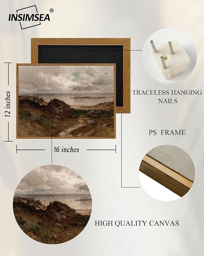 InSimSea Framed Canvas Wall Art Vintage Decor, Room Decor Coastal Landscape - Image 5