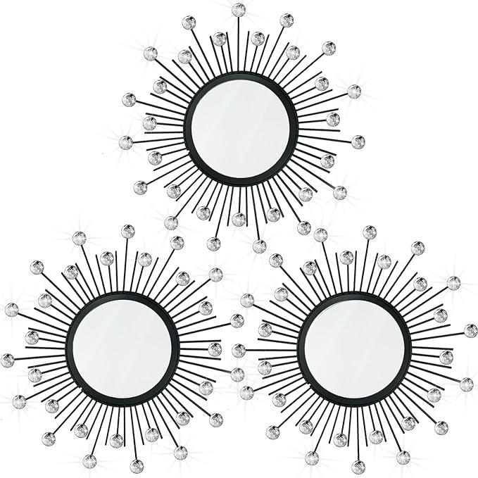 3 Pack Metal Mirrors for Wall Sunburst Wall Mirrors Home Décor Decorative by Uaussi