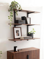 Kate and Laurel Atwood Three-Tiered Adjustable Mango Wood Wall Shelf, Walnut - Image 2