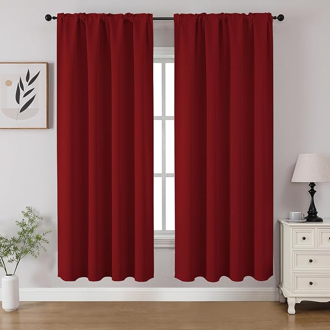 CUCRAF Red Blackout Curtains 63 inch Length 2 Panels Set, Rod Pocket Room by CUCRAF
