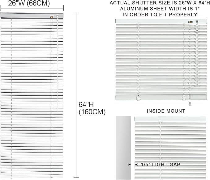 YIIBAII Mini Blinds Suitable for 26.5" W x 64" H Windows 1" Aluminum Horizontal - Image 6