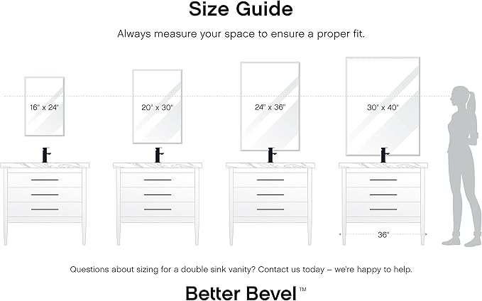 Better Bevel Frameless Rectangle Mirror | 18" x 40" Bathroom Wall Mirror - Image 9