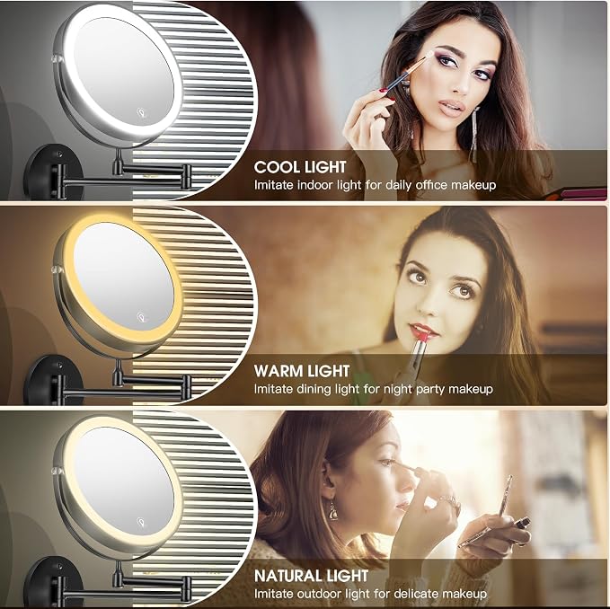 MNIENT Wall Mounted Lighted Makeup Mirror, 3 Color Led Vanity Mirror - Image 2