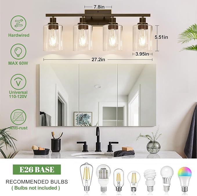 MOKATNG 4-Light Bathroom Light Fixtures, Vanity Light - Image 8