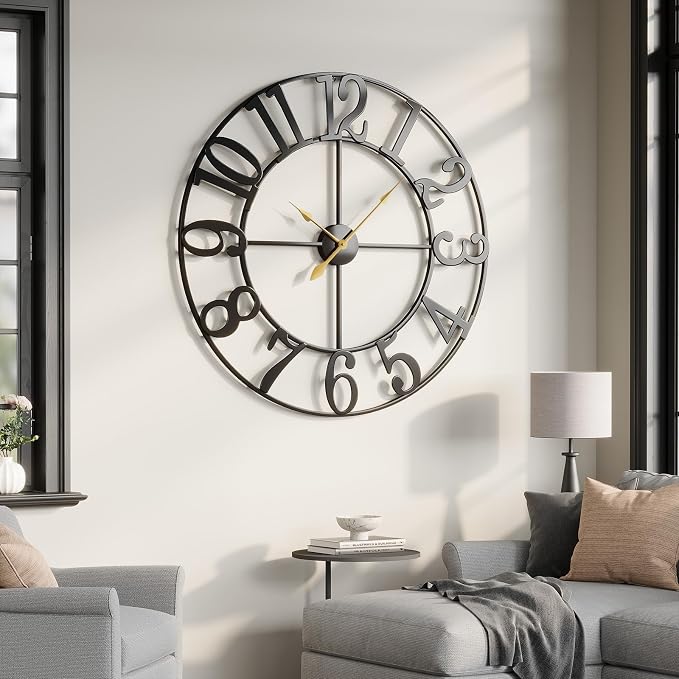 40 Inch Large Wall Clock, Silent Non-Ticking Battery Operated Black Metal Wall - Image 2