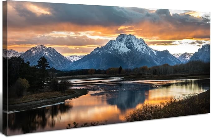 Extra Large Mountain Wall Art for Living Room Sunset Nature Grand Teton Wall by HOME