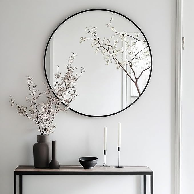 Oruii Round Mirror, Circle Wall Mirrors Metal Frame, Living Room - Image 4