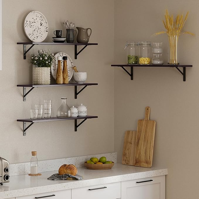 DINZI LVJ Long Wall Shelves, 23.6 Inch Wall Mounted Shelves Set of 2, - Image 2