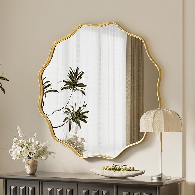 VooBang Gold Scalloped Circle Mirror, Hanging Leaning by VooBang
