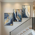 Large Framed Blue and Gold Abstract Wall Art - Image 3
