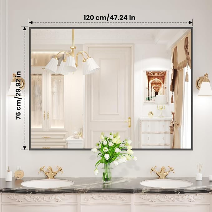 LOAAO Black Bathroom Mirror 48"X30" - Image 9