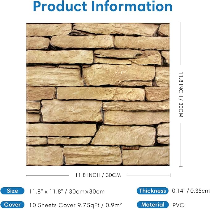 COMSTICKC Peel and Stick Faux Stone Wall Sticker Wall Panels, Not Real Stone - Image 3