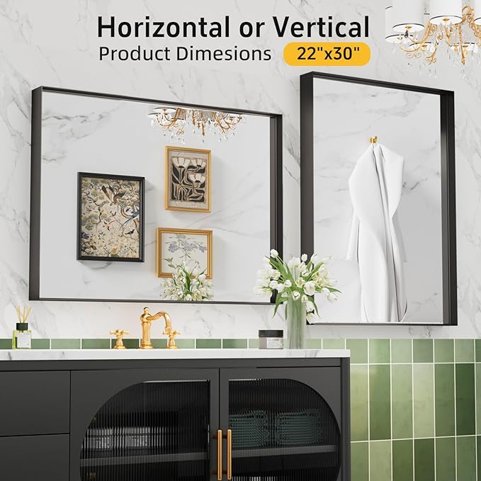22x30 Inch Bathroom Mirror for Over Sink, Rectangular Black Mirror, Mirrors for - Image 5