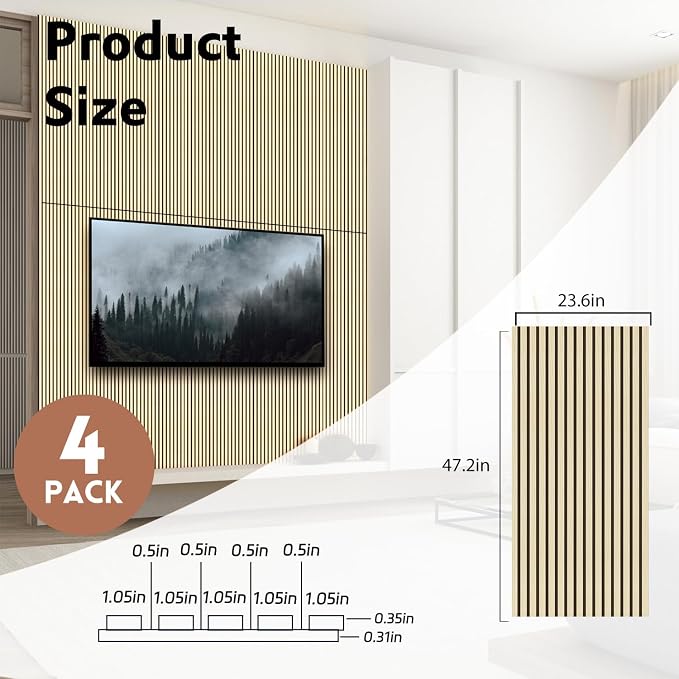 RITOLLO 4 Pack Wood Panels for Wall, Wood Slat Acoustic Panels for Wall - Image 2