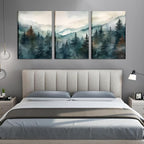 AKWISH Framed Green Forest Canvas Wall Art Set of 3, Boho Misty Watercolor Pine - Image 8
