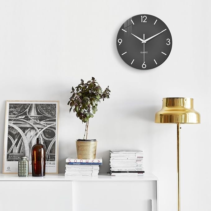 XFM Modern Wall Clock 14 Inch Silent Wall Clocks Battery Operated Grey Simple - Image 3
