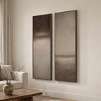 Long Narrow Framed Brown and Beige Neutral Abstract Vertical Wall Art, - Image 2