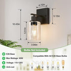 Indoi Set of 2 Wall Sconces for Bathroom, Matte Black Modern Vanity Lights - Image 8