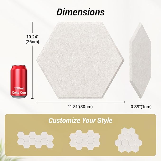 18 Pack High Density Hexagon Acoustic Panels, TONOR 12"x 10"x 0.4" Soundproof - Image 4