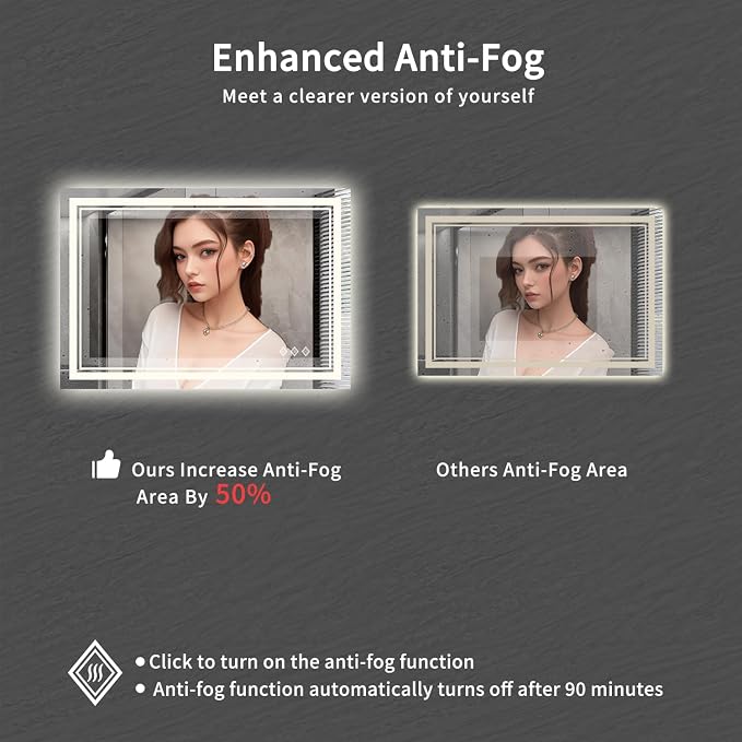 Bathroom Mirror, 44x30 Inch Gradient Front and Backlit Smart Mirror, 3 Colors - Image 6