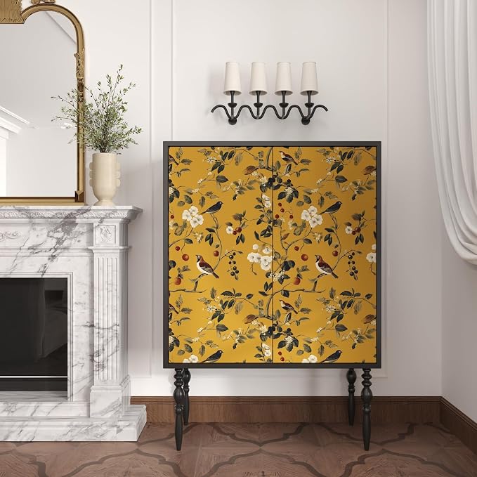 Laatse Vintage Bird Wallpaper 17.5"x118" Yellow Chinoiserie Floral Wallpaper - Image 2