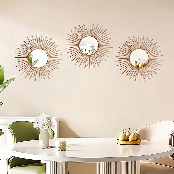 3 Pack Metal Mirrors for Wall Sunburst Wall Mirrors Home Décor Decorative - Image 3