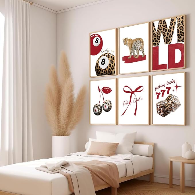 LOARTVE 9Pcs Trendy Red Leopard Wall Art Prints Funky Lucky 8 Ball Posters - Image 8