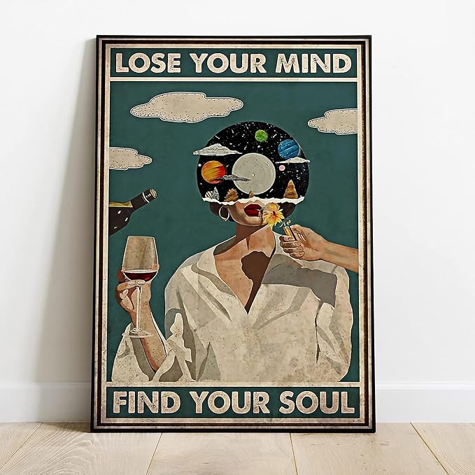 Framed Art Vintage Lose Your Mind Find Your Soul Poster Mental Health Quote - Image 2