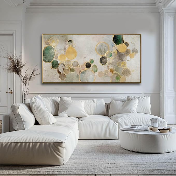 Abstract Canvas Wall Art Gold Circle Painting Green Artwork Framed Wall Prints - Image 7