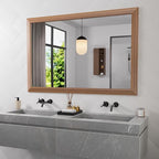 Amorho Bathroom Mirror, 48X32 Inch Wall Mirror, Walnut Wood Grain Metal Framed by Amorho