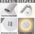 ZEROUNO Bedroom Wall Lamp with Switch Reading Light Hardwired Sconces Which - Image 4