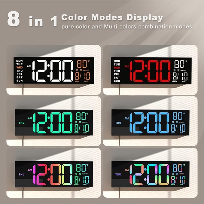 JALL 13" Large Digital Wall Mount Clock, Count Down Timer, Big LED, Temperature - Image 3