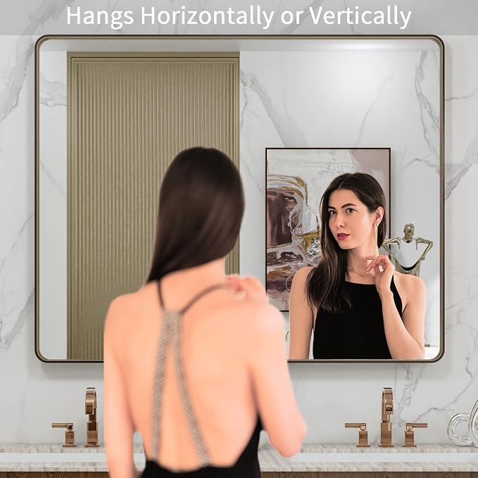 LOAAO 40”X36” Bronze Bathroom Mirrors - Image 2