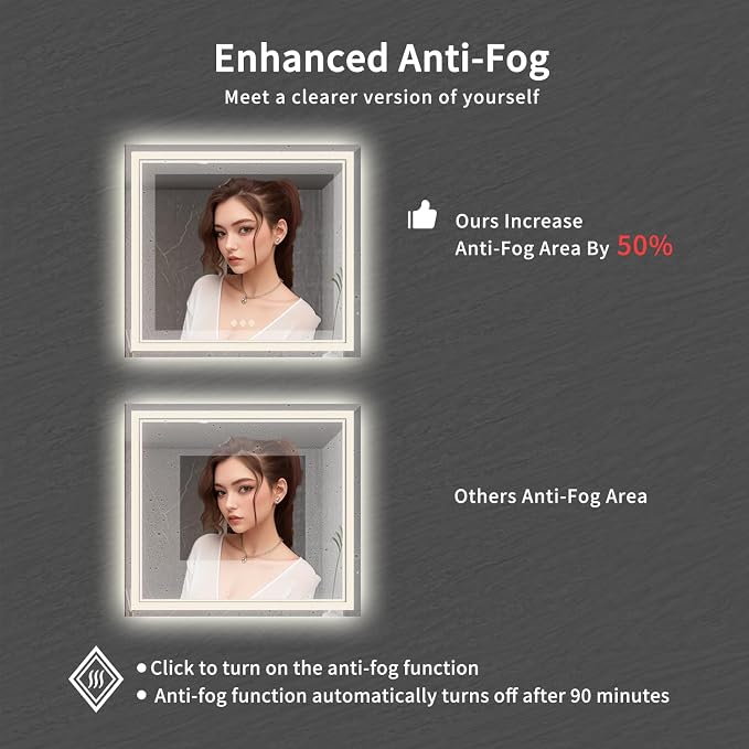 LED Mirror, 40x40 Inch Gradient Front and Backlight Bathroom Mirrors - Image 6