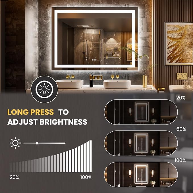 LOAAO 52"x36" LED Bathroom Mirror - Image 3