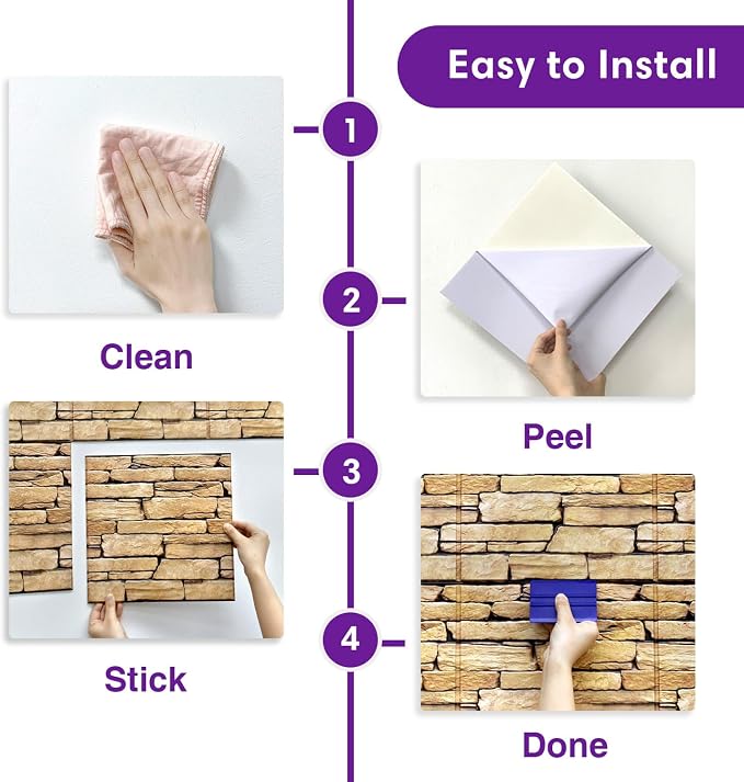 3D Peel and Stick Faux Stone Wall Panels 11.8" x 11.8" 10-Pack, Stone-Look Wall - Image 6