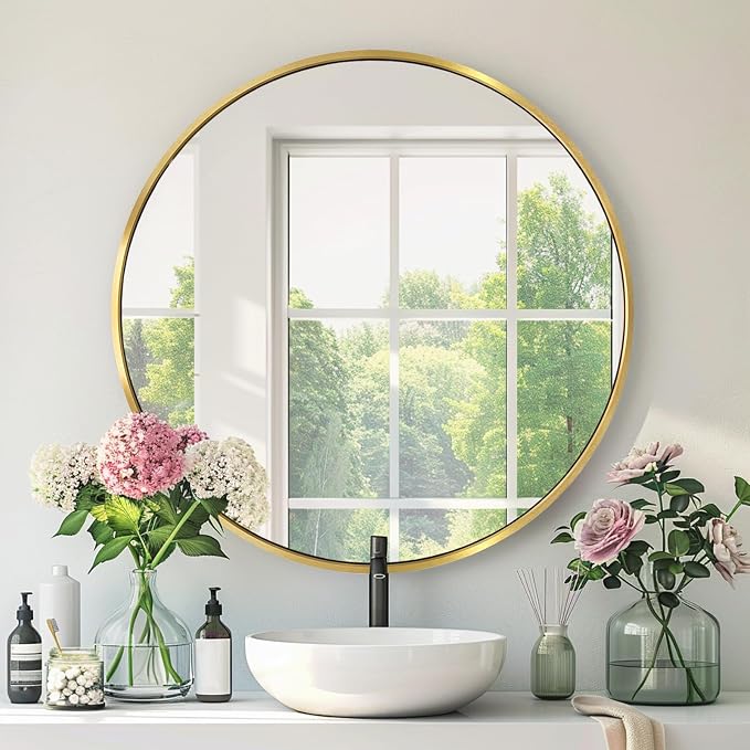 Circle Gold Mirror, Round Mirror 26 inch, Circle Wall Mirror Metal Frame by Mfring
