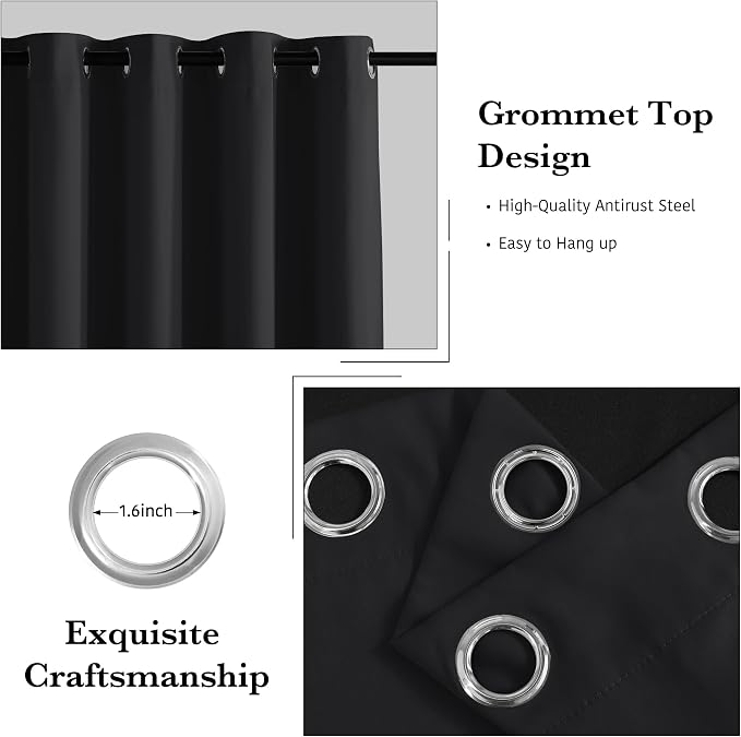 RYB HOME Black 100% Blackout Curtains - Image 5