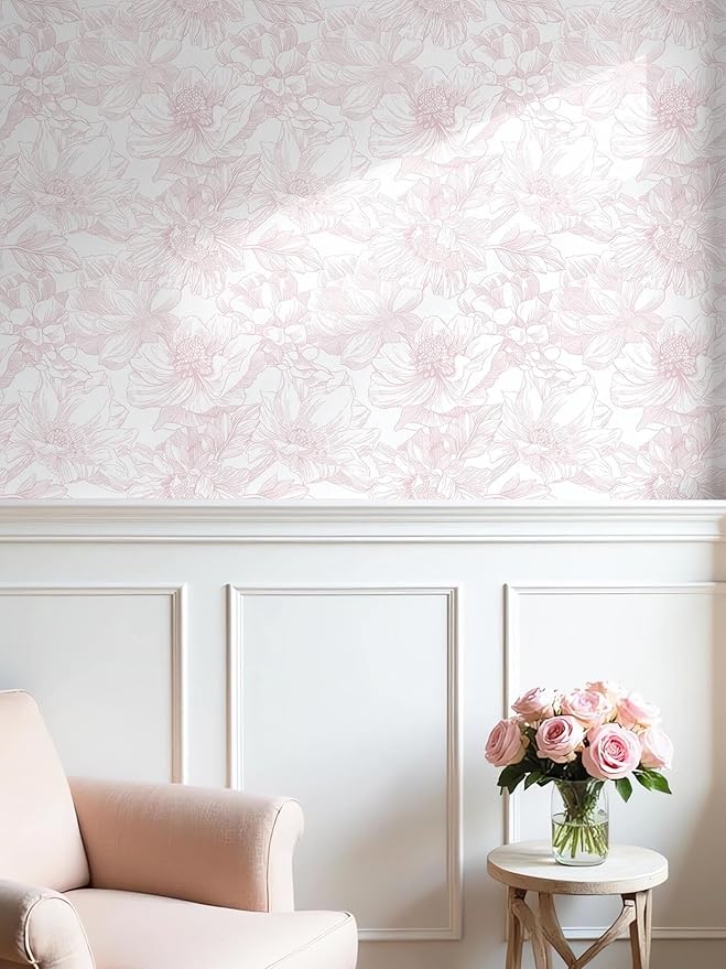 Ismoon Large Floral Peel and Stick Wallpaper Boho White/Pink Contact Paper - Image 3