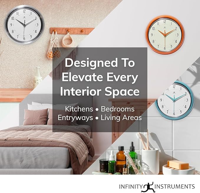 Infinity Instruments Retro Round Metal Wall Clock, Meadow Mist - Image 3