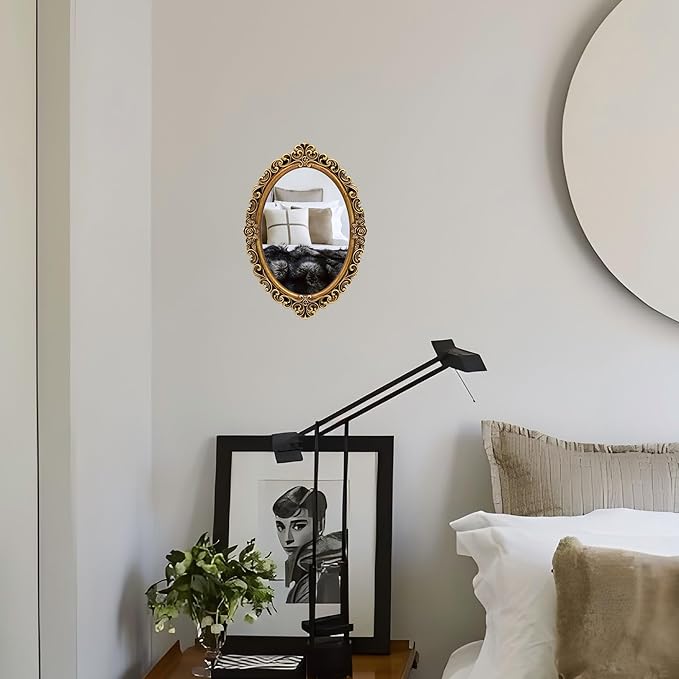 OIGUMR Oval Smallest Wall Mirror Resin Frame Size：12 x 8.3 inch Mirror Vintage - Image 3