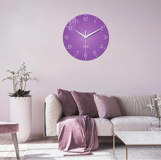 XNM Purple Wall Clock for Girls Bedroom Analog Simple Wall Clocks Battery - Image 2