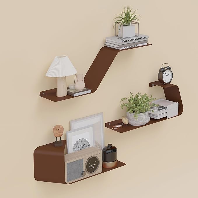 Sttoraboks Floating Wall Shelves Set of 3, Metal Mounted Shelf by Sttoraboks