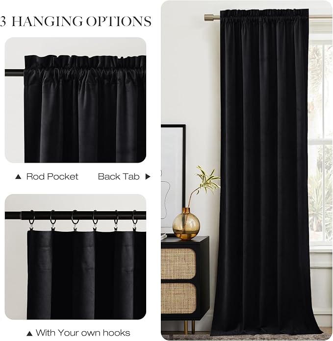 NICETOWN Black Velvet Curtain 72 inches Long - Image 4