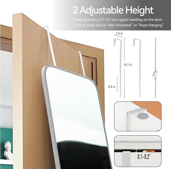SCWF-GZ 57x20 Door Hanging Full Length Mirror, Floor or Wall Mounted Metal - Image 6