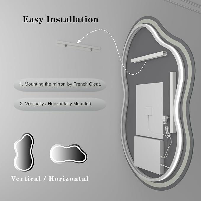 SMIROR Asymmetrical Led Bathroom Mirror 40x 24 inch, Irregular Cloud Lighted - Image 8