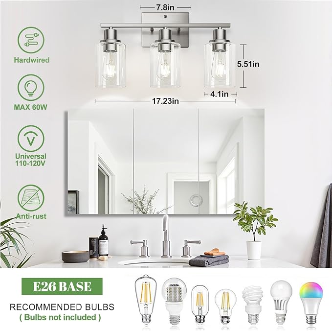 MOKATNG 3-Light Bathroom Light Fixtures, Vanity Light - Image 5