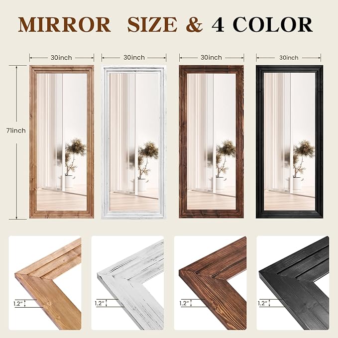Full Length Mirror 71"x30" Solid Wood Frame Floor Large Mirror - Image 3