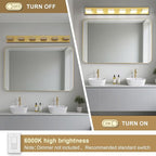 Modern LED Bathroom Lights Fixtures 6-Light, Metal Gold Acrylic Wall Lighting - Image 3